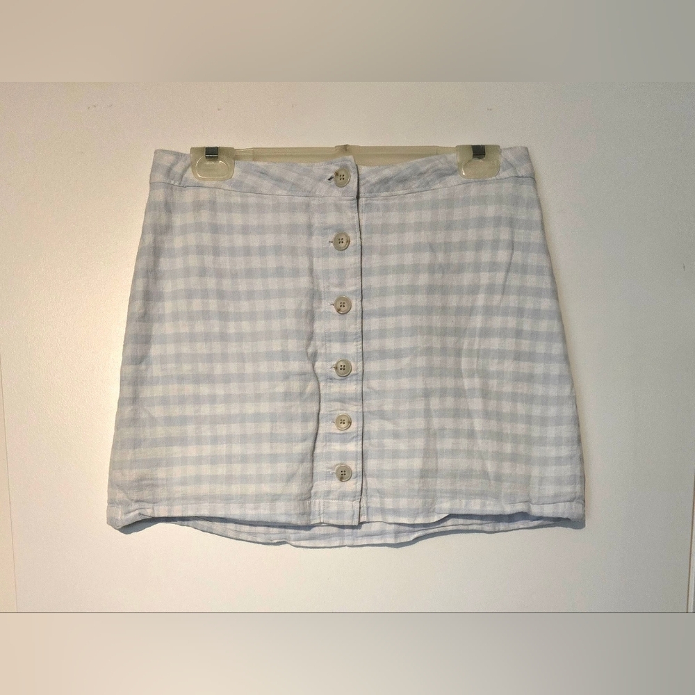 Artizia Sunday Best Blue White Micah Gingham Textural Linen-Cotton Blend; Sz 10